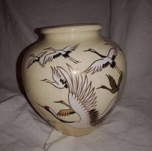 Japan Egret Stork Bird Flock Cloisonne Vase Small Marked